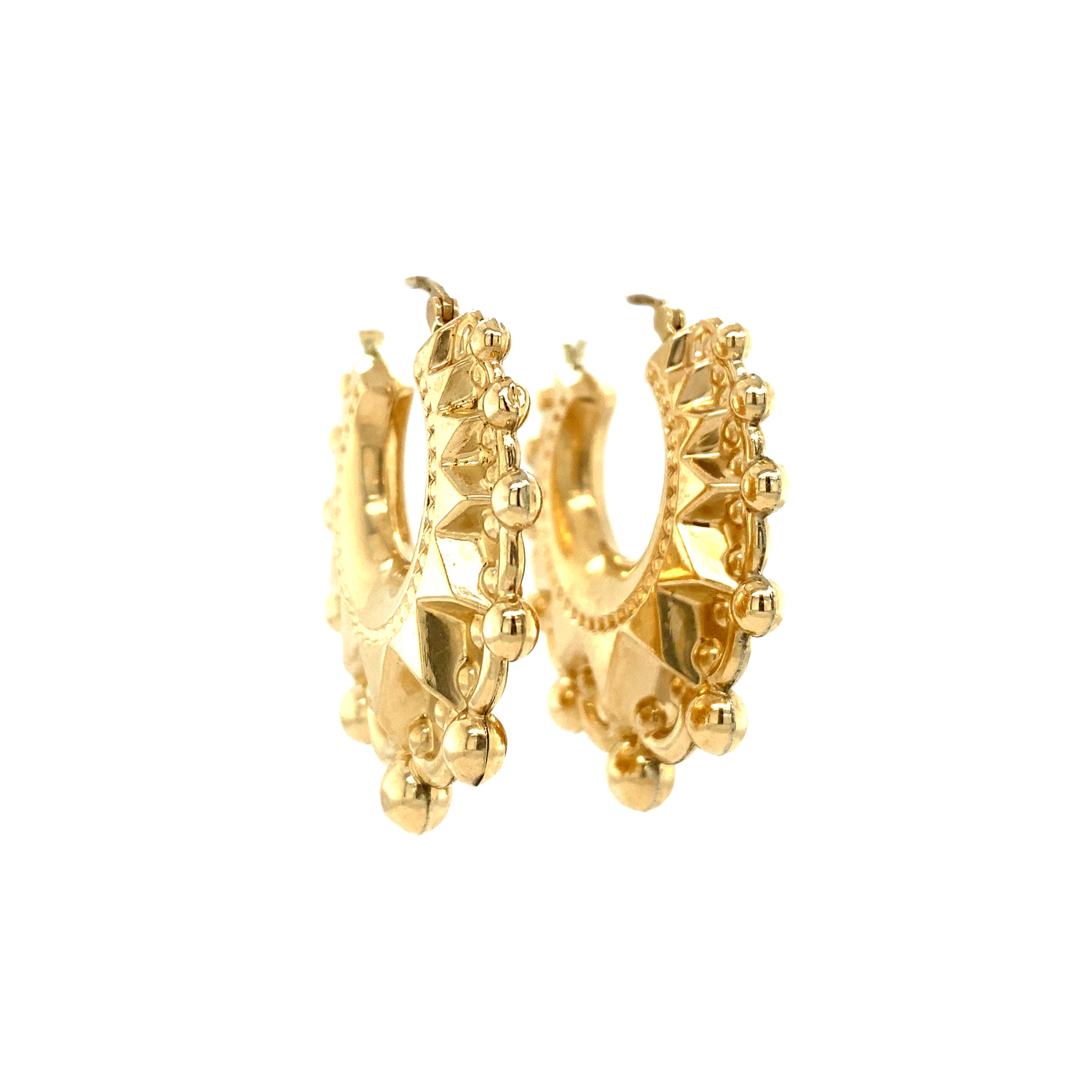 Vintage Fancy 9K Gold Hoop Earrings